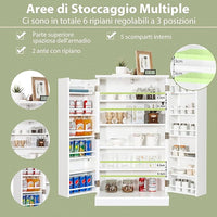 Armadietto Dispensa Alto 104 cm, Mobiletto da Cucina con Ante e Ripiani Regolabili, Credenza Autoportante per Sala da Pranzo, Soggiorno, Camere da Letto, 59 x 30 x 104 cm (Bianco)