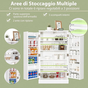 Armadietto Dispensa Alto 104 cm, Mobiletto da Cucina con Ante e Ripiani Regolabili, Credenza Autoportante per Sala da Pranzo, Soggiorno, Camere da Letto, 59 x 30 x 104 cm (Bianco)