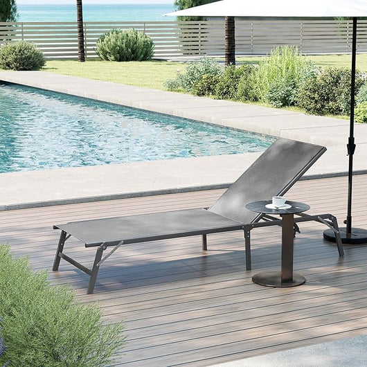 Sedia Prendisole da Esterno, Lettino Pieghevole in Tessuto Traspirante con Schienale Regolabile a 5 Posizioni, Struttura in Metallo Resistente, Sedia a Sdraio per Campeggio e Spiaggia