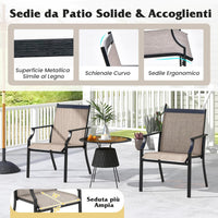 2 Sedie da Pranzo per Patio, Poltrone da Esterno con Seduta Traspirante e Telaio in Metallo, Schienale Ergonomico e Braccioli, Poltrone con Schienale Alto per Portico, Cortile, Prato(CaffÃ¨)