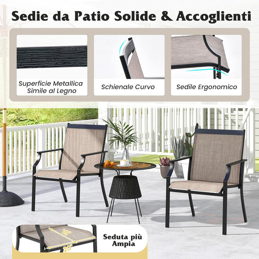 2 Sedie da Pranzo per Patio, Poltrone da Esterno con Seduta Traspirante e Telaio in Metallo, Schienale Ergonomico e Braccioli, Poltrone con Schienale Alto per Portico, Cortile, Prato(CaffÃ¨)