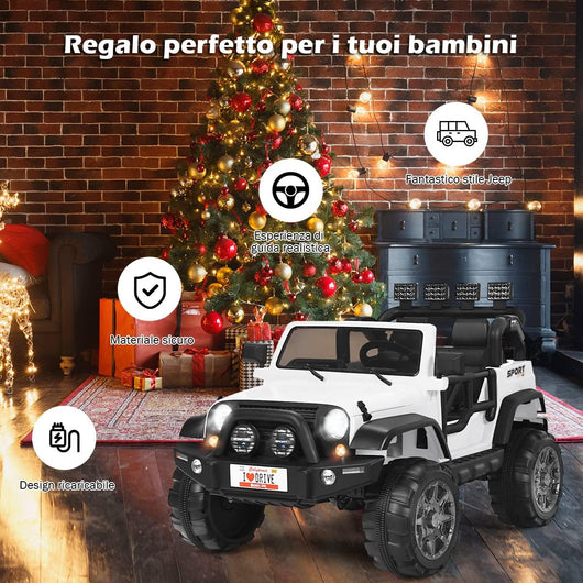 Auto Macchina Elettrica per Bambini 12V, Veicolo Elettrico a Batteria a 2 Posti, con Telecomando 2,4 G, Porta USB e AUX, per Bambini 3+ Anni (Bianco)