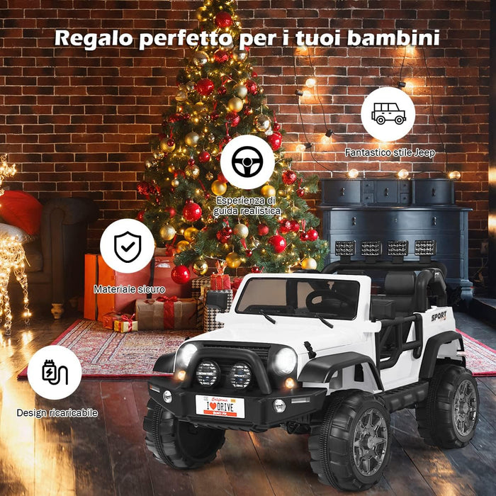 Auto Macchina Elettrica per Bambini 12V, Veicolo Elettrico a Batteria a 2 Posti, con Telecomando 2,4 G, Porta USB e AUX, per Bambini 3+ Anni (Bianco)