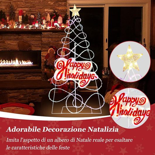 Albero di Natale Colorato da Esterno da 170 CM, Decorazioni di Natale con 216 Luci LED, 6 Modalità di Illuminazione, Decorazione Natalizia per Feste, Cortile, Giardino, Portico, Prato