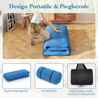 Materasso Futon Pieghevole, Materasso Portatile con Sacca da Trasporto per Camping, Materasso da Terra con Copertura Lavabile (200 x 140 cm, Blu)