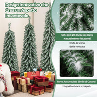 Albero di Natale Slim e Innevato con Luci 120/150 / 180 CM, Set di Alberi di Natale Artificiali Realistico con 216 & 302 & 505 Punte di Rami e 100 & 120 & 180 Luci LED