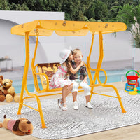 Altalena da Esterno per Bambini, Panchina a Dondolo a 2 Posti con Struttura in Metallo, Tetto Regolabile e Cinture di Sicurezza, per Bambini 3+Anni, Portata 80 kg (Giallo)