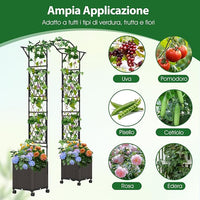 Arco da Giardino con 2 Fioriere Auto-irriganti e Ruote, Supporto per Piante in Metallo Rivestita PE Antiruggine, Grande Arco per Viti e Rose da Matrimonio all'Aperto (Nero)