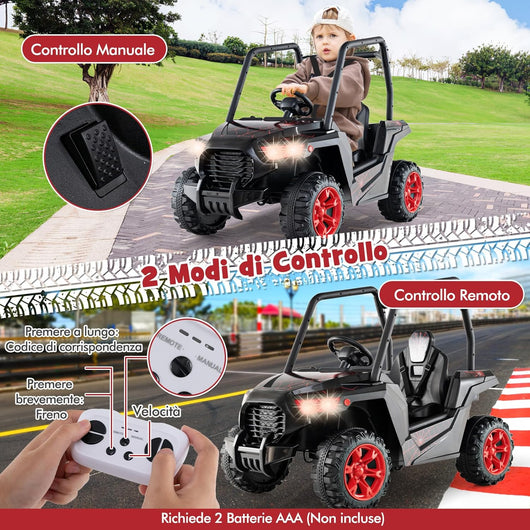 24V Macchina Elettrica per Bambini, UTV Elettrico con Telecomando Cintura di Sicurezza a 3 Punti, 3 Velocità 2,5-4,5 km/h, Partenza Lenta, Veicolo per Bambini di 3-8 Anni (Nero+rosso)