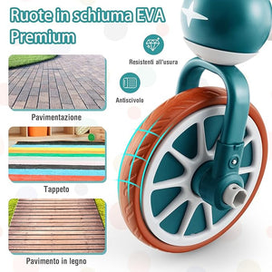 4 in 1 Triciclo per Bambini con Maniglia di Spinta, Triciclo per Bambini Bicicletta Equilibrio con Maniglia, Sedile Regolabili e Pedali Rimovibili, per 2-4 anni (Verde)