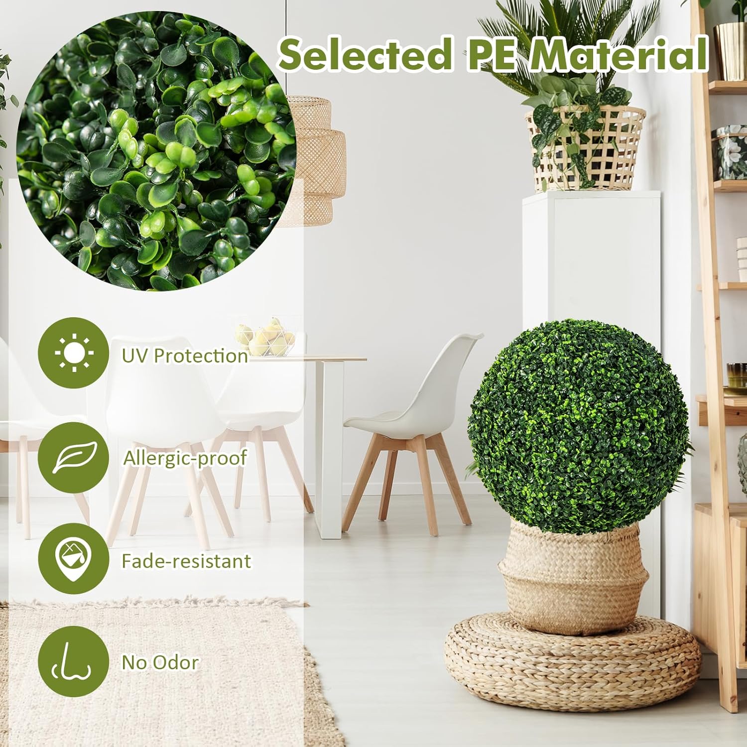 Set di 2 Piante Artificiali a Sfera, 48 cm, Realistiche, in PE, per Interni ed Esterni, Ideali per Veranda, Balcone e Giardino e Matrimonio