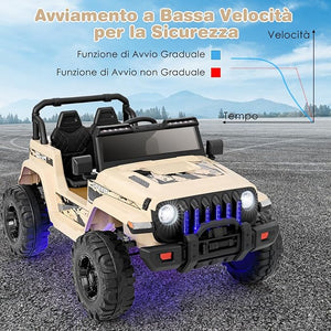 12V Auto per Bambini con Telecomando, Macchina Elettrica con 2 Posti Musica Porta USB e Luce, Velocità Regolabile 2,6-6km/h, per 3-8 Anni (Cachi)