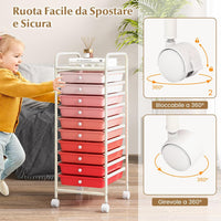 Carrello con 10 Cassetti da Stoccaggio, Cassettiera di Metallo e Plastica, Contenitore Multiuso con Ruote a Freno, per Casa e Ufficio (Rosa sfumata)