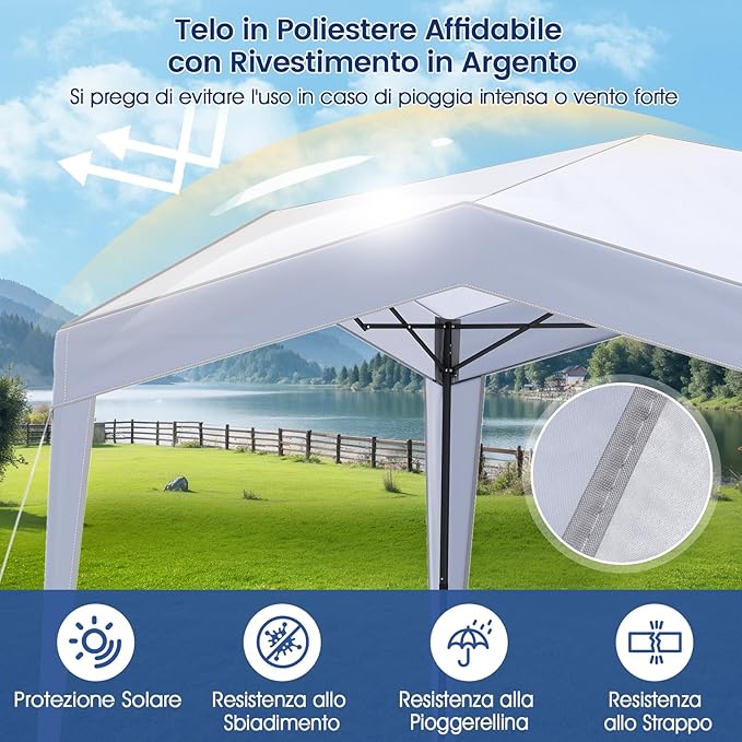 Gazebo Pop-up 302 x 302 cm, Gazebo Impermeabile con Ruote, 8 Picchetti, 4 Corde Antivento, Tendone Pieghevole Resistente per Spiaggia, Feste e Campeggio
