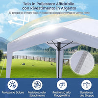 Gazebo Pop-up 302 x 302 cm, Gazebo Impermeabile con Ruote, 8 Picchetti, 4 Corde Antivento, Tendone Pieghevole Resistente per Spiaggia, Feste e Campeggio