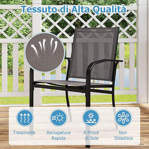 Set di 2/4 Sedie da Pranzo per Esterni, Sedia da Giardino Impilabili con Tessuto Traspirante, Braccioli, Schienale Alto e Telaio in Metallo, Portata 150 kg (Grigio,2)