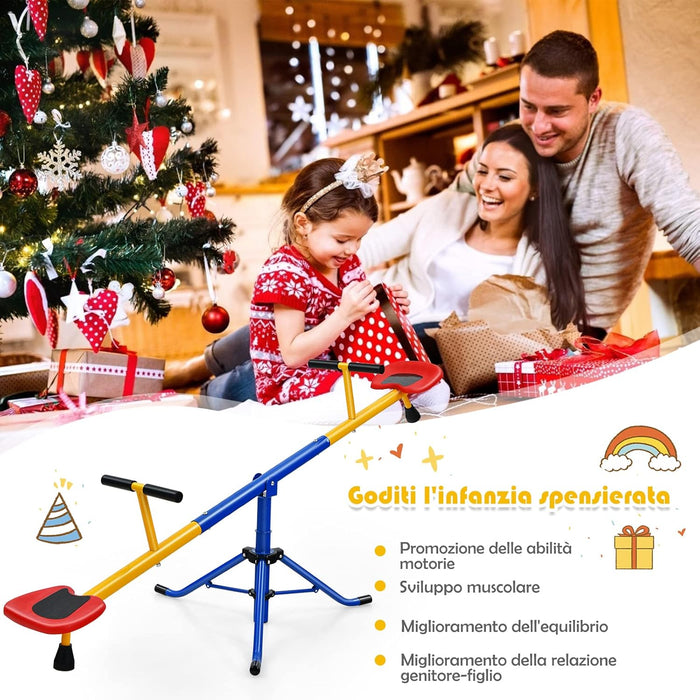 Altalena Basculante per Bambini, Altalena Saliscendi a 360° con Fermo per le Gambe, Altalena Basculante per Esterno Cortile e Parco Giochi, 2 Posti a Sedere