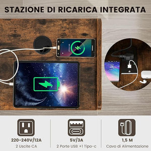 Supporto per Giradischi, Porta Vinili con 4 Ripiani Aperti, Presa di Corrente e Porta USB, con Mensole Espositive, per Soggiorno, Camera da Letto e Ufficio, 43 x 34,5 x 67,5 cm (Marrone)