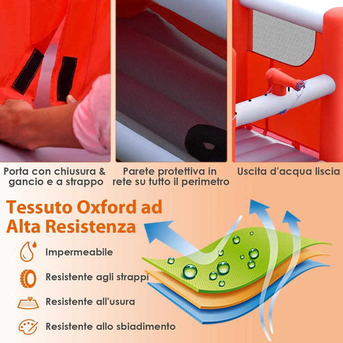 Castello Gonfiabile per Bambini, Casa Gonfiabile con Scivolo, Piscina, Area per Saltare, con Borsa di Trasporto e Kit di Riparazione, per 3 Bambini di 3-10 Anni
