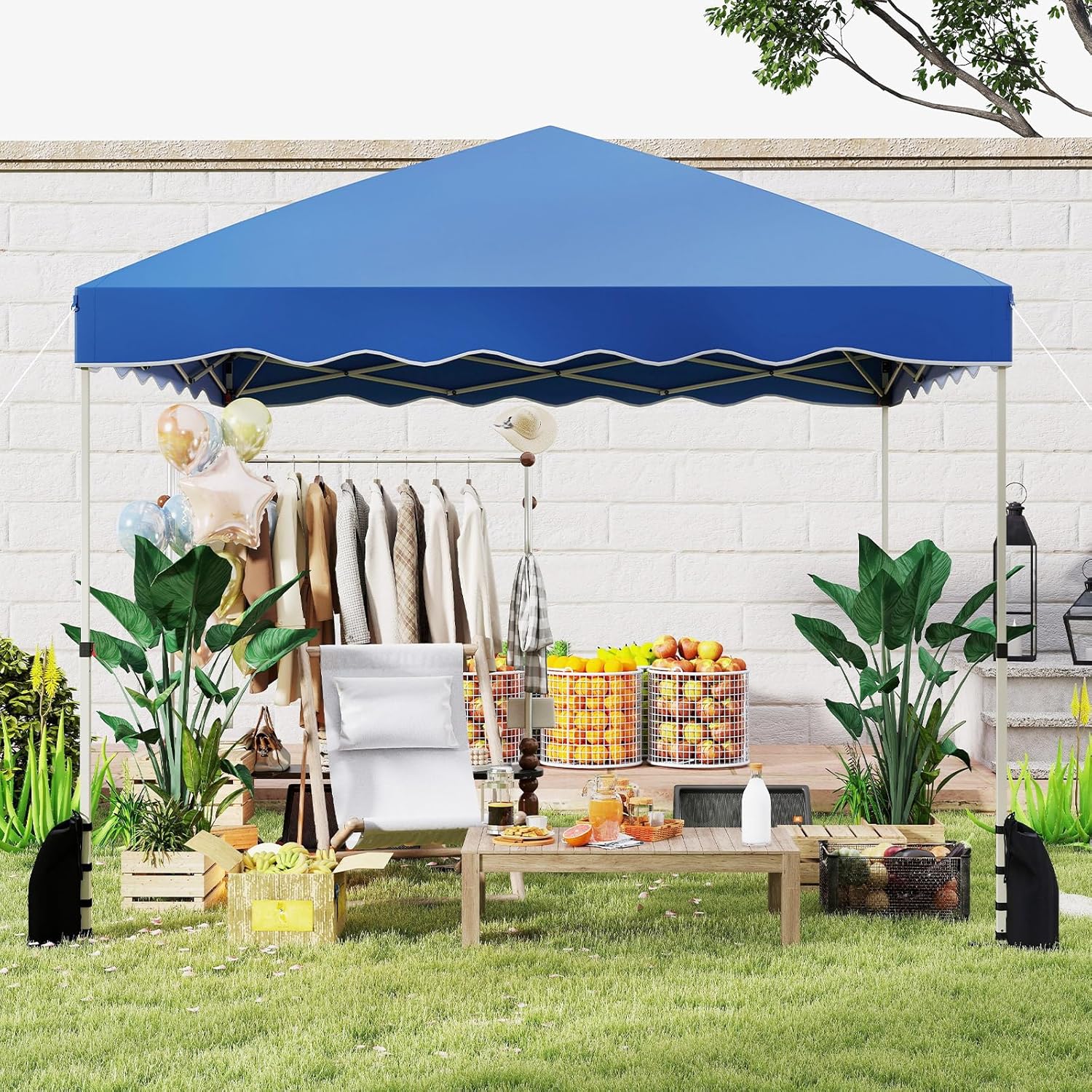 Gazebo Pop-up da Esterno 3 x 3 m, Gazebo Pieghevole con Borsa con Ruote, 8 Picchetti, 4 Ancore, 4 Corde Antivento, 4 Sacchi di Sabbia, Tendone Impermeabile per Eventi Commerciali (Blu)