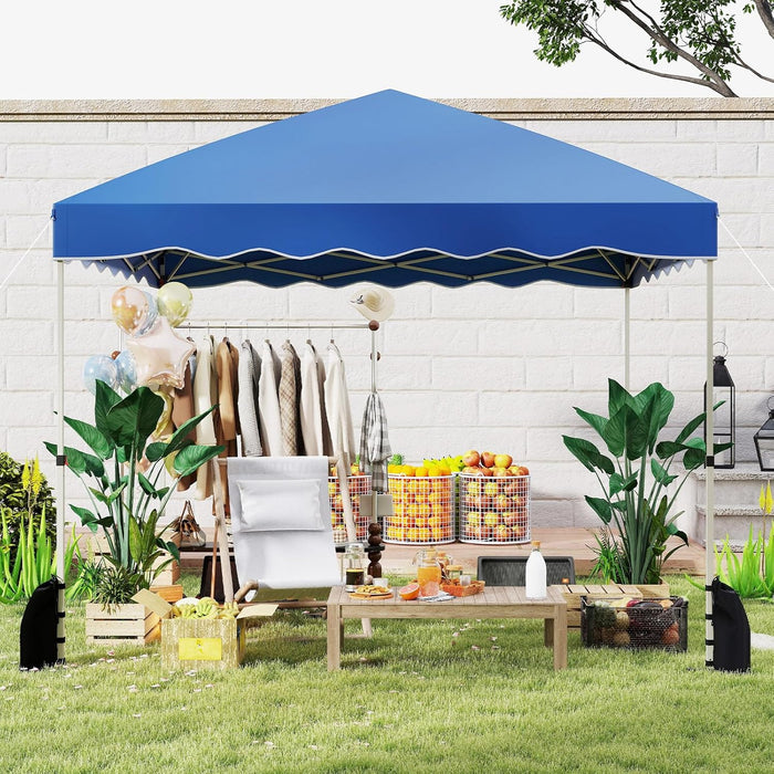 Gazebo Pop-up da Esterno 3 x 3 m, Gazebo Pieghevole con Borsa con Ruote, 8 Picchetti, 4 Ancore, 4 Corde Antivento, 4 Sacchi di Sabbia, Tendone Impermeabile per Eventi Commerciali (Blu)