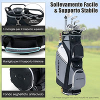 Borsa da Golf con 14 Divisori, Sacca per Mazze da Golf con Borsa Termica, Cappuccio Impermeabile, Maniglie e Tracolla, Ideale per Uomini e Donne, Nero e Grigio
