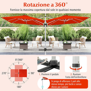 Ombrellone da Giardino, con Base Incrociata, Ombrellone Quadrato da Esterno con Palo in Alluminio e Girevole a 360°, Manovella e Inclinazione Regolabile, 300 x 300 cm (Arancione)