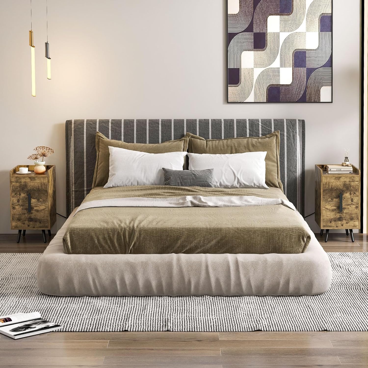 Comodino con Stazione di Ricarica, Comodino con 2 Cassetti, 2 Porte USB e 3 Prese, Tavolino Leterale con Gambe in Metallo, Portata Tolate 20 kg, 32 x 40 x 60 cm (2, Caffè)