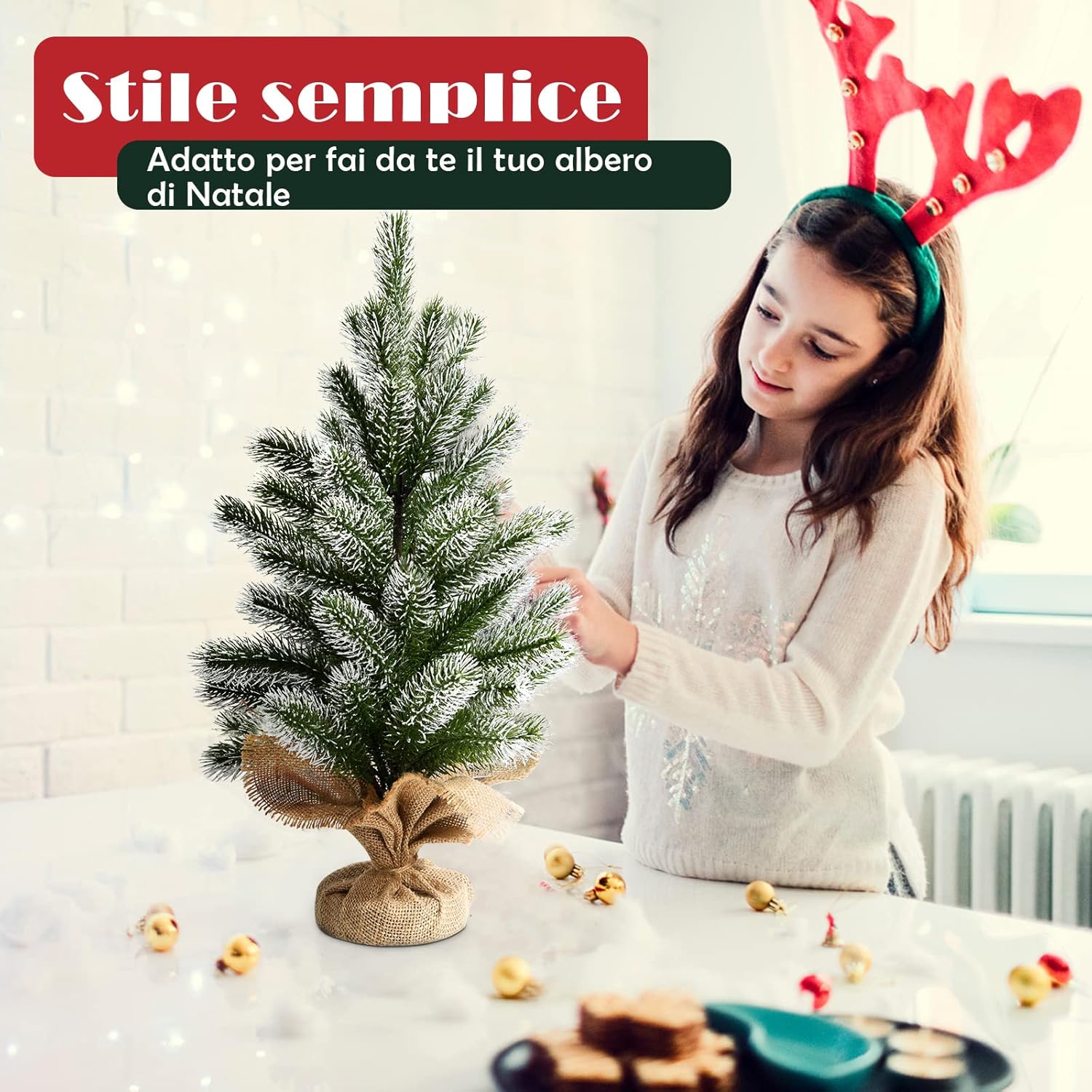 Mini Albero di Natale 50 cm, Albero di Natale Piccolo con Rami in PE, Base Stabile di Cemento, per Casa, Ufficio e Negozio