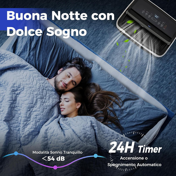 Condizionatore Portatile Caldo e Freddo, 14000BTU/4kW, 6 in 1 Con Raffreddamento, Riscaldamento, Ventola, Deumidificazione, Modalità Notturna e WiFi, 24H Timer, R290 (14000BTU|65m²) [Classe di efficienza energetica A]