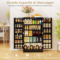 Armadietto Dispensa Alto 104 cm, Mobiletto da Cucina con Ante e Ripiani Regolabili, Credenza Autoportante per Sala da Pranzo, Soggiorno, Camere da Letto, 59 x 30 x 104 cm (Nero)