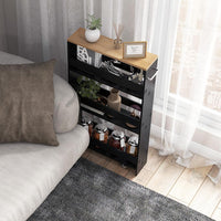 Carrello Portaoggetti da Cucina, Scaffale con Maniglia Laterale e Ruote, Carrello Salvaspazio con 3 Scaffali Stretti, 47,5x13x80,5 cm (Naturale+Nero)