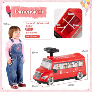 Auto a Spinta per Bambini, Autobus da Passeggio con Pulsante Musicale Comparto di Stoccaggio Blocco Antiribaltamento, Ideale per Bambini 19-36 Mesi