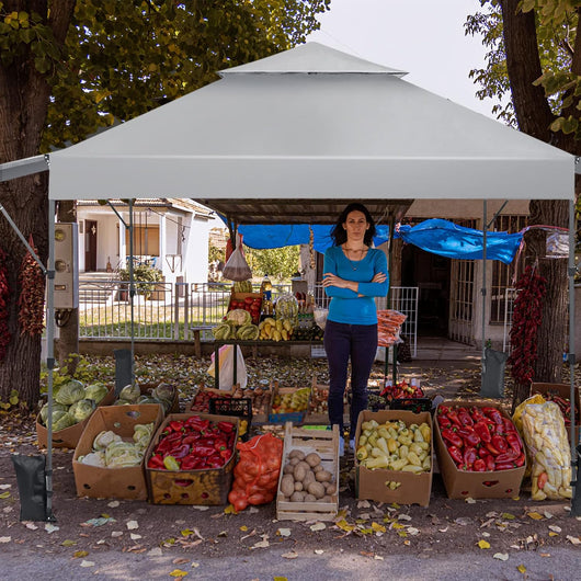 Gazebo Pieghevole da Giardino 3 x 3 m, Gazebo da Esterno con Design a Doppia Tenda, Design Pop Up e 4 Sacchetti di sabbia, Altezza Regolabile, Ideale per Feste, Giardino e Spiaggia (Bianco)