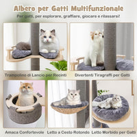 Albero per Gatti da Pavimento a Soffitto con Altezza Regolabile da 236 a 271 cm, Torre per Gatti in Legno a 5 Piani con Amaca, Letto e Cesta e Tiragraffi