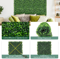 Pianta Finta 50 x 50 cm 12 Pezzi, Pannelli da Parete in Erba Artificiale, Pannelli in PE, Recinzione di Privacy da Interno ed Esterno per Giardino, Cortile e Salotto