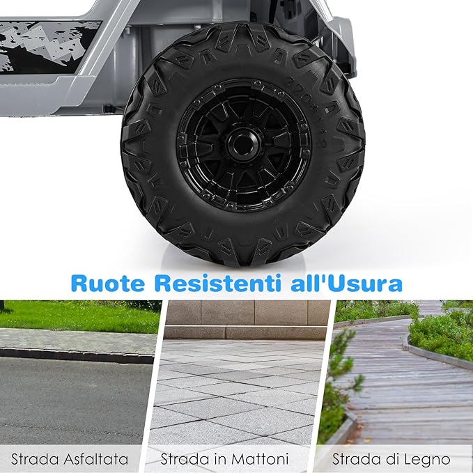 12V Auto per Bambini con Telecomando, Macchina Elettrica con 2 Posti Musica Porta USB e Luce, Velocità Regolabile 2,6-6km/h, per 3-8 Anni (Grigio)