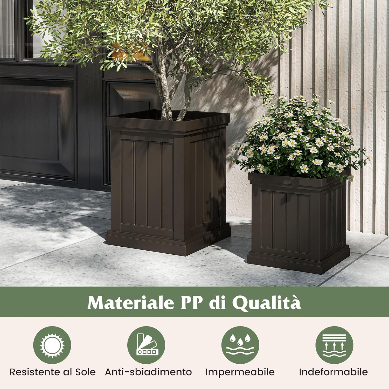 2 Vasi per Quadrati in Plastica 31,5/48 cm, Vasi per Fiori da Interno ed Esterno, con Fori di Drenaggio e Design Nesting, Vasi per Piante da Veranda, Giardino e Patio