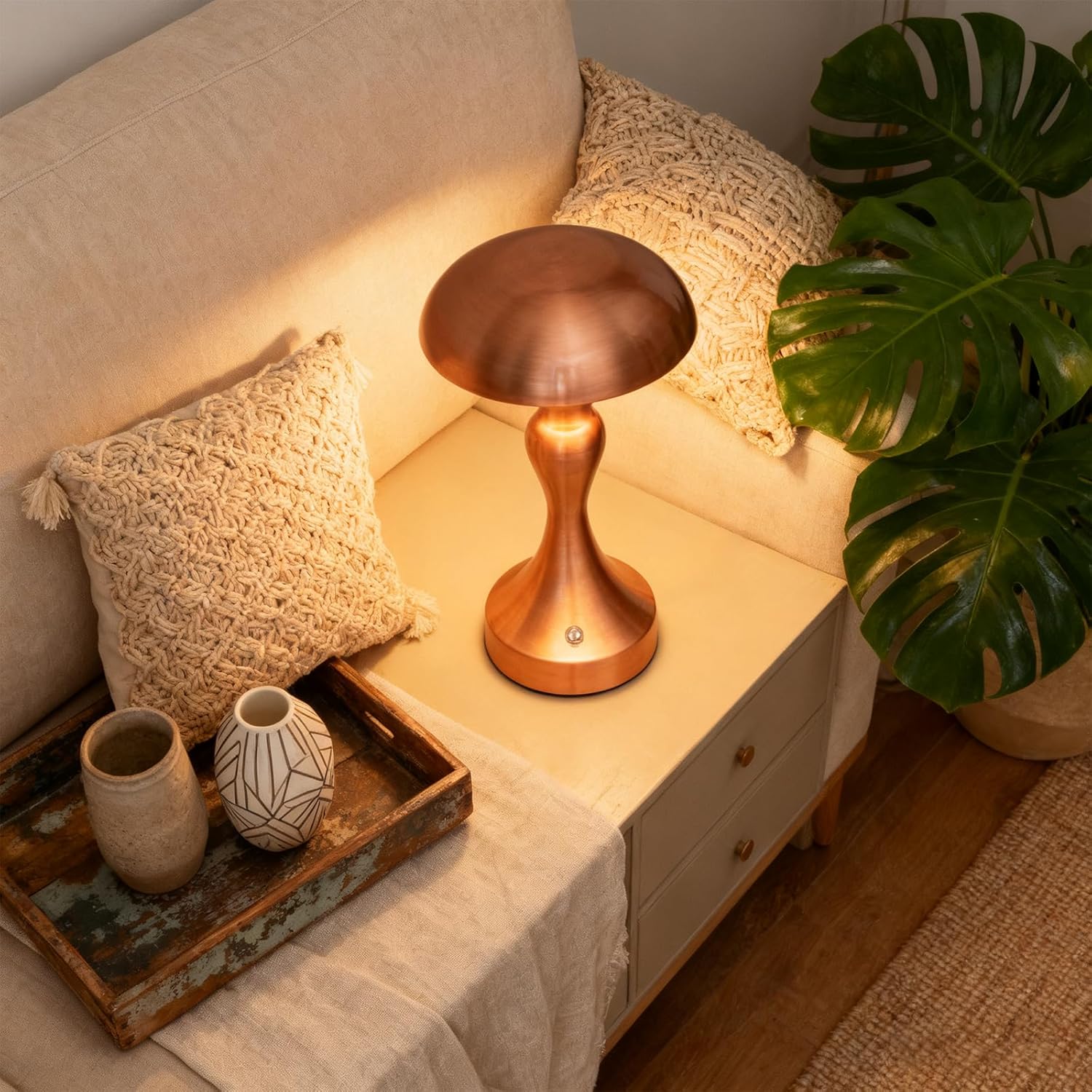 ZMH Lampada da tavolo LED wireless touch dimmerabile retrò vintage USB ricaricabile per comodino camera letto