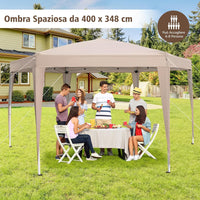 Gazebo Pop-Up Pieghevole 4 x 3,5 m, Gazebo da Giardino Impermeabile, Regolabile in Altezza, Tenda da Giardino con Borsa di Trasporto, per Campeggio e Feste