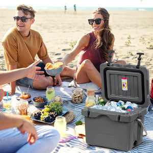 Contenitore per Ghiaccio da 15 L, Contenitore Termico con Maniglia 2 Porta Bicchieri, Contenitore Termico del Ghiaccio Portatile per Campeggio（Grigio)