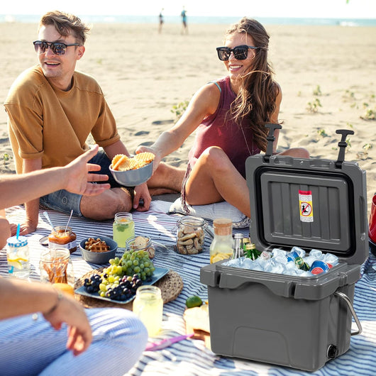 Contenitore per Ghiaccio da 15 L, Contenitore Termico con Maniglia 2 Porta Bicchieri, Contenitore Termico del Ghiaccio Portatile per Campeggio（Grigio)