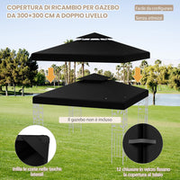 Tetto di Ricambio per Gazebo da Giardino Copertura di Ricambio Gazebo 3 x 3 m (Nero)