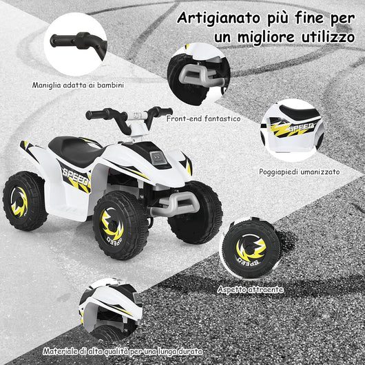 6V Quad Elettrico per Bambini con Batteria, Mini Quad con Funzione Avanti/Indietro, Velocità Massima 4,6 km/h (Bianco)