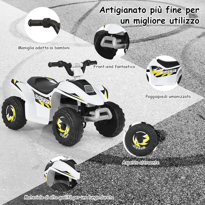 6V Quad Elettrico per Bambini con Batteria, Mini Quad con Funzione Avanti/Indietro, Velocità Massima 4,6 km/h (Bianco)