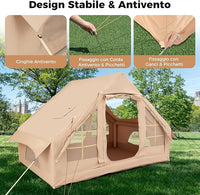 Tenda da Campeggio Gonfiabile, Tenda da Campeggio in Tessuto Oxford per 4-6 Persone con Pompa, Finestre a Rete, Porte e Borsa da Trasporto, 300 x 210 x 197 cm