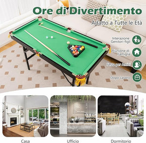 Tavolo da Biliardo Pieghevole, Mini Tavolo da Gioco Biliardo con Set di Accessori Stecche Palline Gessetti e Spazzola, Piedi Regolabili, per Sala Giochi bar Palestra, 122x64x78 cm