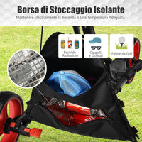 Carrello da Golf Pieghevole con 3 Ruote, Struttura in Alluminio, Cinghia Elastica, Portaombrello Regolabile e Porta Bicchiere, Segnapunti e Freno a Pedale (Rosso)