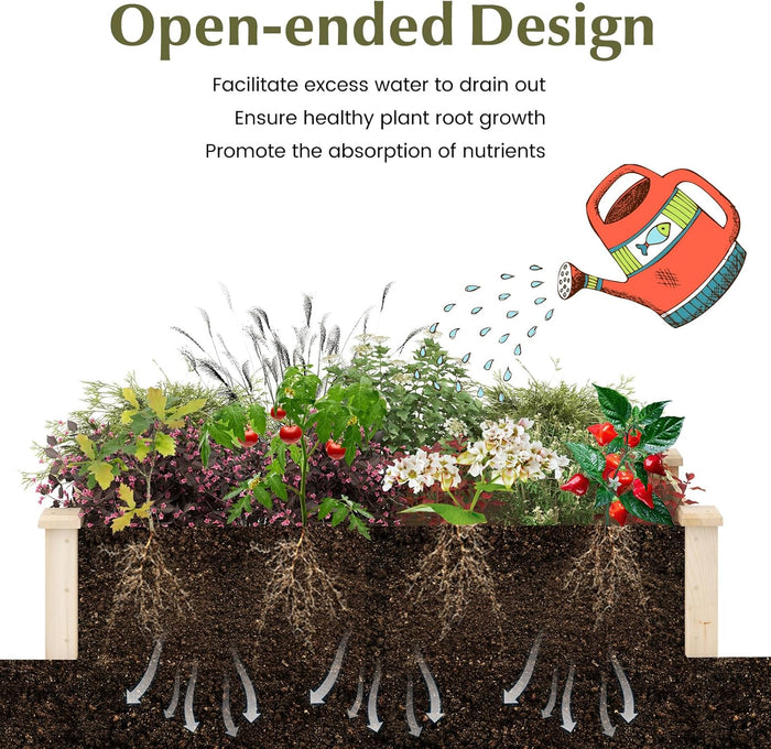 Orto Rialzato da Esterno in Legno di Pino, Vaso per Piante con Fondo Aperto, Fioriera da Giardino per Fiori, Verdure e Erbe da Balcone o Terrazza, Naturale (120 x 61 x 25,5 cm)