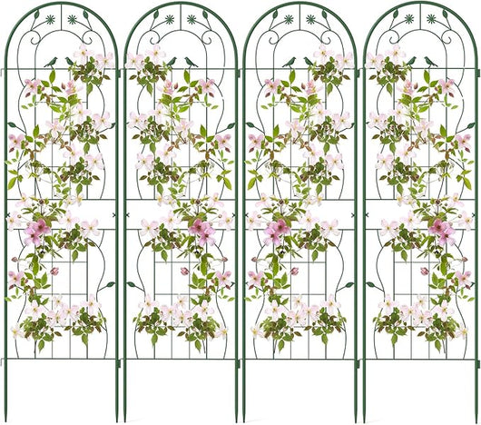 Traliccio da Giardino in Metallo 180 x 50 CM, 4 Pannello di Recinzione Antiruggine per Piante Rampicanti, Rose e Verdure, Decorazione Esterna per Giardino, Cortile, Patio (Verde)